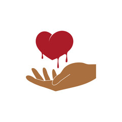 Vector hand and heart icon. Sacrificial love.