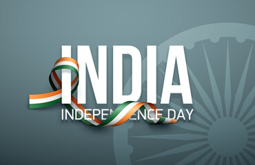 illustration festive banner of happy independence day with India national flag isolated on dark background. greeting Card 15 august ribbon flag Happy independence day. Flat design style with shadow - obrazy, fototapety, plakaty