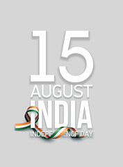 illustration festive banner of happy independence day with India national flag isolated on white background. greeting Card 15 august ribbon flag Happy independence day. Flat design style with shadow