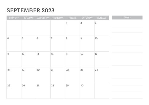 simple calendar September 2023 with notes