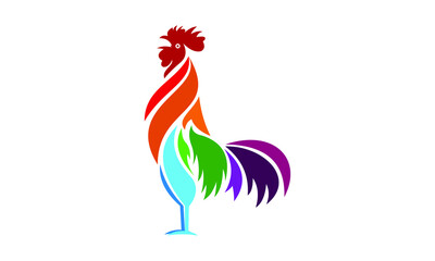 Set of rooster silhouettes. Modern flat vector logo template or icon of cock