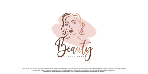 Beauty logo design for salon with women face and creative concept Premium Vector