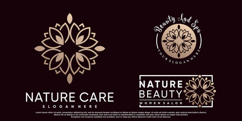 Obraz premium Set of natural beauty logo design for beauty salon with creative modern concept Premium Vector