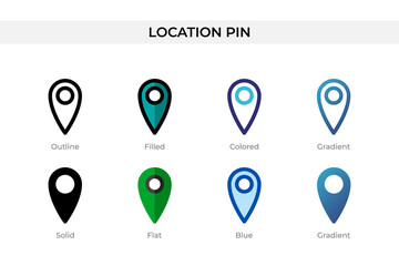Location Pin icon in different style. Location Pin vector icons designed in outline, solid, colored, filled, gradient, and flat style. Symbol, logo illustration. Vector illustration