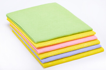Multi-colored viscose cleaning cloths. Cleaning concept.