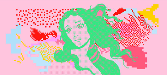 Obraz na płótnie Canvas Pixel art vector illustration of Venus in anime style. Webpunk and webkitsch aesthetics.