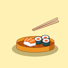 Cute sushi cartoon. Vector illustration. Japanese food cartoon