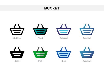 Bucket icon in different style. Bucket vector icons designed in outline, solid, colored, filled, gradient, and flat style. Symbol, logo illustration. Vector illustration