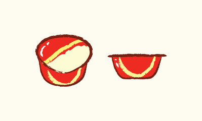 Red and yellow dried noodle cup in vector cartoon flat illustration art design