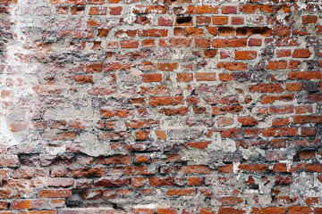 Old brick wall destroyed red color