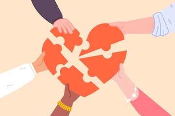 Hands sharing life. People hand sharing heart, generosity symbol cooperative love marriage, kind-hearted sponsorship charity donate care health human help, vector illustration