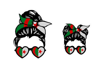 Family clip art in colors of national flag on white background. Algeria