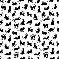 Fototapeta premium Black cats. Vector pattern design. 