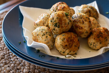 healthy homemade golden brown chicken meatballs