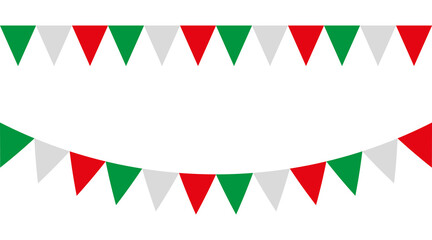Green white and red garlands with pennants. Vector buntings set II. Italian flag.