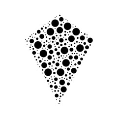 A large kite symbol in the center made in pointillism style. The center symbol is filled with black circles of various sizes. Vector illustration on white background