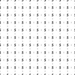 Square seamless background pattern from black number five symbols are different sizes and opacity. The pattern is evenly filled. Vector illustration on white background