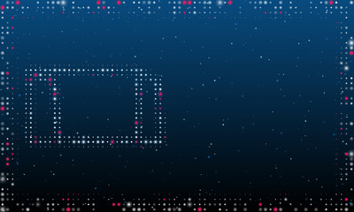 On the left is the football goal symbol filled with white dots. Pointillism style. Abstract futuristic frame of dots and circles. Some dots is pink. Vector illustration on blue background with stars