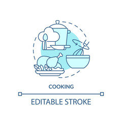 Cooking turquoise concept icon. Basic life skill abstract idea thin line illustration. Food preparation. Culinary art. Isolated outline drawing. Editable stroke. Arial, Myriad Pro-Bold fonts used