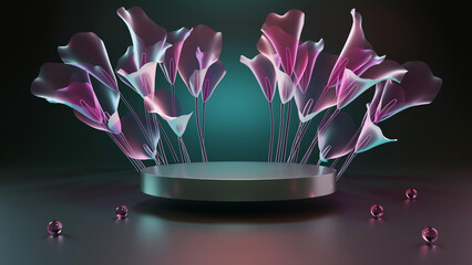 3D rendering flower neon lights background design