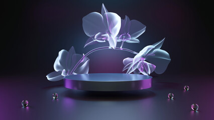 3D rendering flower neon lights background design