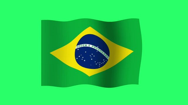 Animation ฺBrazilian flag isolate on green background.