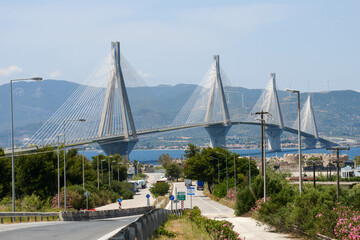 Fototapeta na wymiar The suspended bridge of Rio near Patras in Greece