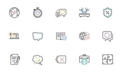 Wifi, Businessman case and Heartbeat timer line icons for website, printing. Collection of Chat message, Approved documentation, World mail icons. Remove, Heart. Bicolor outline Wifi icon. Vector