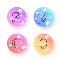 Cardio training, Medical drugs and Serum oil minimal line icons. 3d spheres or balls buttons. Electronic thermometer icons. For web, application, printing. Vector