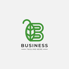 Obraz premium simple and minimalist line nature and leaf letter B template elements