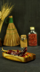 hot dry chili peppers fresh cherry tomatoes salad ingredients rustic kitchen