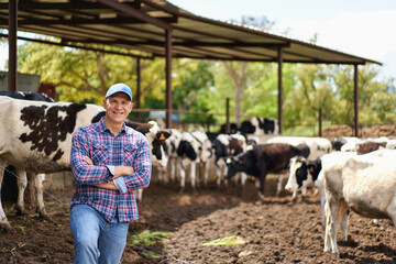 farmer cowboy at cow farm ranch