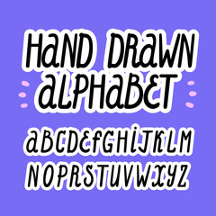 Hand drawn alphabet. Vector cartoon letters with stroke. Cheerful round font style.