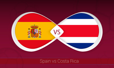 Spain vs Costa Rica  in Football Competition, Group A. Versus icon on Football background.