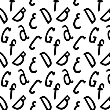 Pattern of black letters. Vector seamless style, cartoon typography.