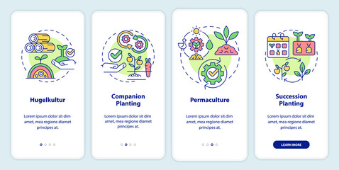 Methods of gardening onboarding mobile app screen. Effective planting walkthrough 4 steps editable graphic instructions with linear concepts. UI, UX, GUI template. Myriad Pro-Bold, Regular fonts used