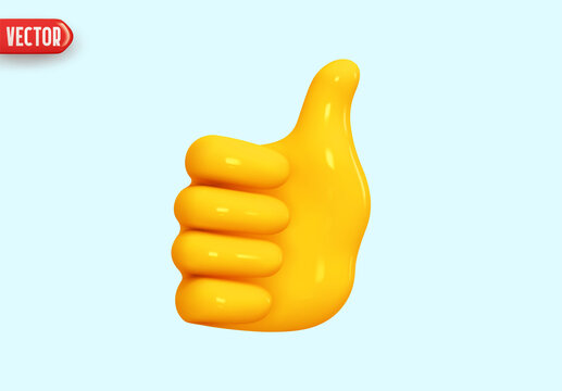 Hand like yellow color. Icon human hand in cartoon style thumb up, good sign. Realistic 3d design. vector illustration