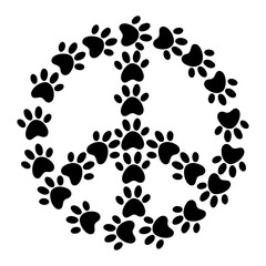 Peace symbol. Peace sign. Dog or cat paw print in the shape of a symbol of peace. Peace symbol with paw. Vector illustration.