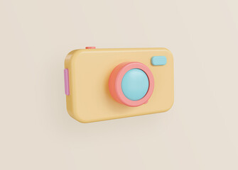 Yellow vintage camera. Photography concept. 3d rendering.