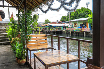 Klong Bang Luang Community,Phasi Charoen District,Bangkok,Thailand on June 26,2020:Old-fashioned houses along Klong Bangkok Yai(Klong Bang Luang).