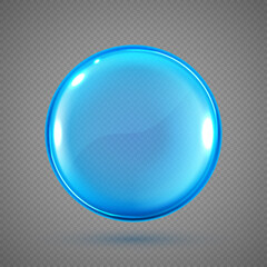 Collagen droplet isolated on transparent background. Realistic vector blue drop. Water bubble or glass ball template