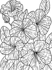 Coloring hibiscus, plant zen. Flower outline. Raster, page outline of cartoon. 