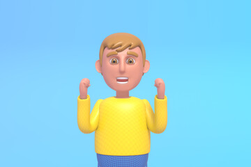 3d render of cheerful young man celebrating victory, success
