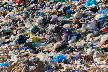 Open air garbage dump. Plastic waste pollution. Global warming. Climate