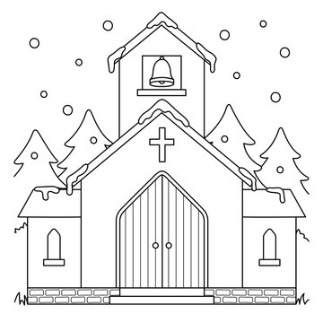 Church Christmas Coloring Page for Kids