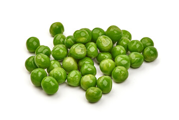 Fresh green peas, isolated on white background.