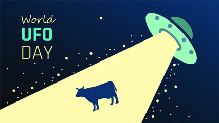 UFO day, UFO steals cows and flies up to the night sky by using beams of light © Bo