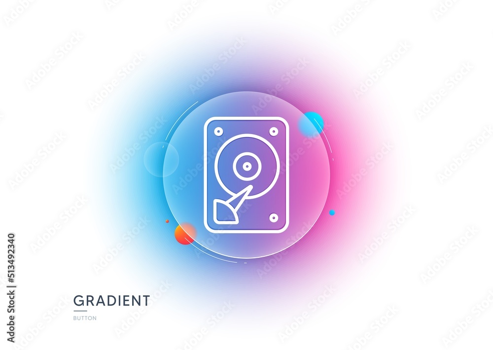 Poster hdd icon. gradient blur button with glassmorphism. hard disk storage sign. hard drive memory symbol.