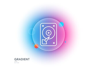 HDD icon. Gradient blur button with glassmorphism. Hard disk storage sign. Hard drive memory symbol. Transparent glass design. HDD line icon. Vector