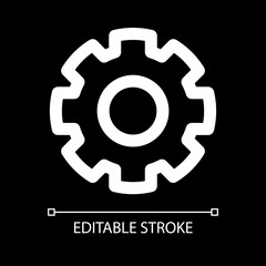Settings white linear ui icon for dark theme. Device adjustments. Control tool. Vector line pictogram. Isolated user interface symbol for night mode. Editable stroke. Arial font used